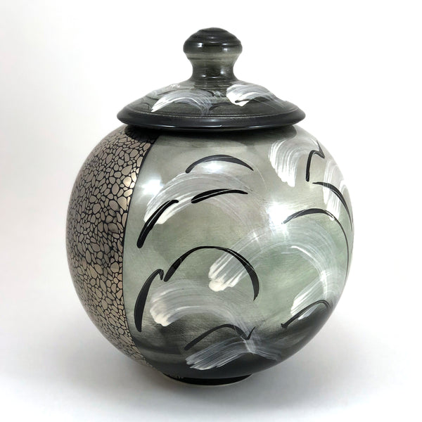 Large Spherical Jar in "Black & White"